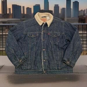 Vtg Levis Sherpa Lined Denim Jacket Mens XXL Blue USA Cowboy Trucker Y2K Chore